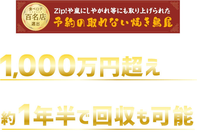 月商1,000万円超えの実績 開業資金約1,500万円を約2年で回収可能