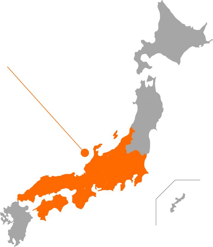 開業可能エリアを示した日本地図(海道、東北地方、九州地方、沖縄県は開業いただけません)